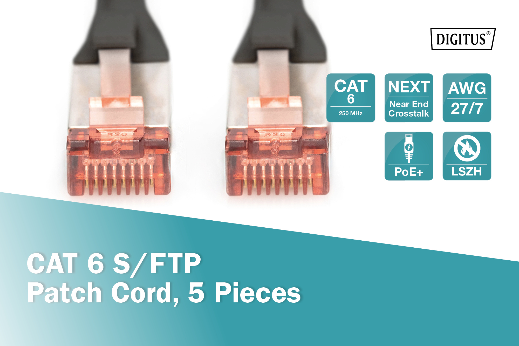 CAT 6 S/FTP-patchkabel, 10 m, zwart, 5 stuks - Afbeelding 4
