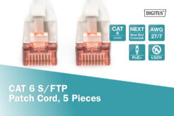 CAT 6 S/FTP-patchkabel, 10 m, wit, 5 stuks - Afbeelding 3