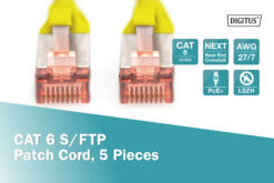 CAT 6 S/FTP-patchkabel, 10 m, geel, 5 stuks - Afbeelding 4