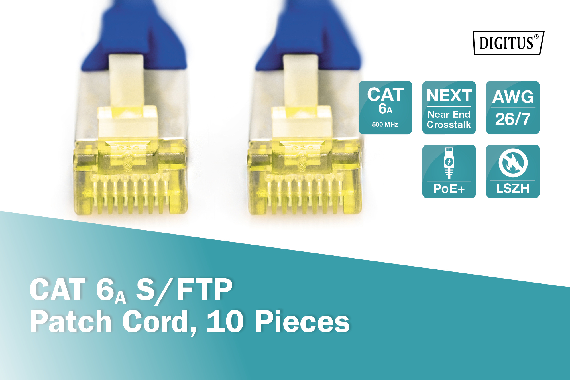 CAT 6A S/FTP-patchkabel, 0,25 m, blauw, 10 stuks - Afbeelding 3