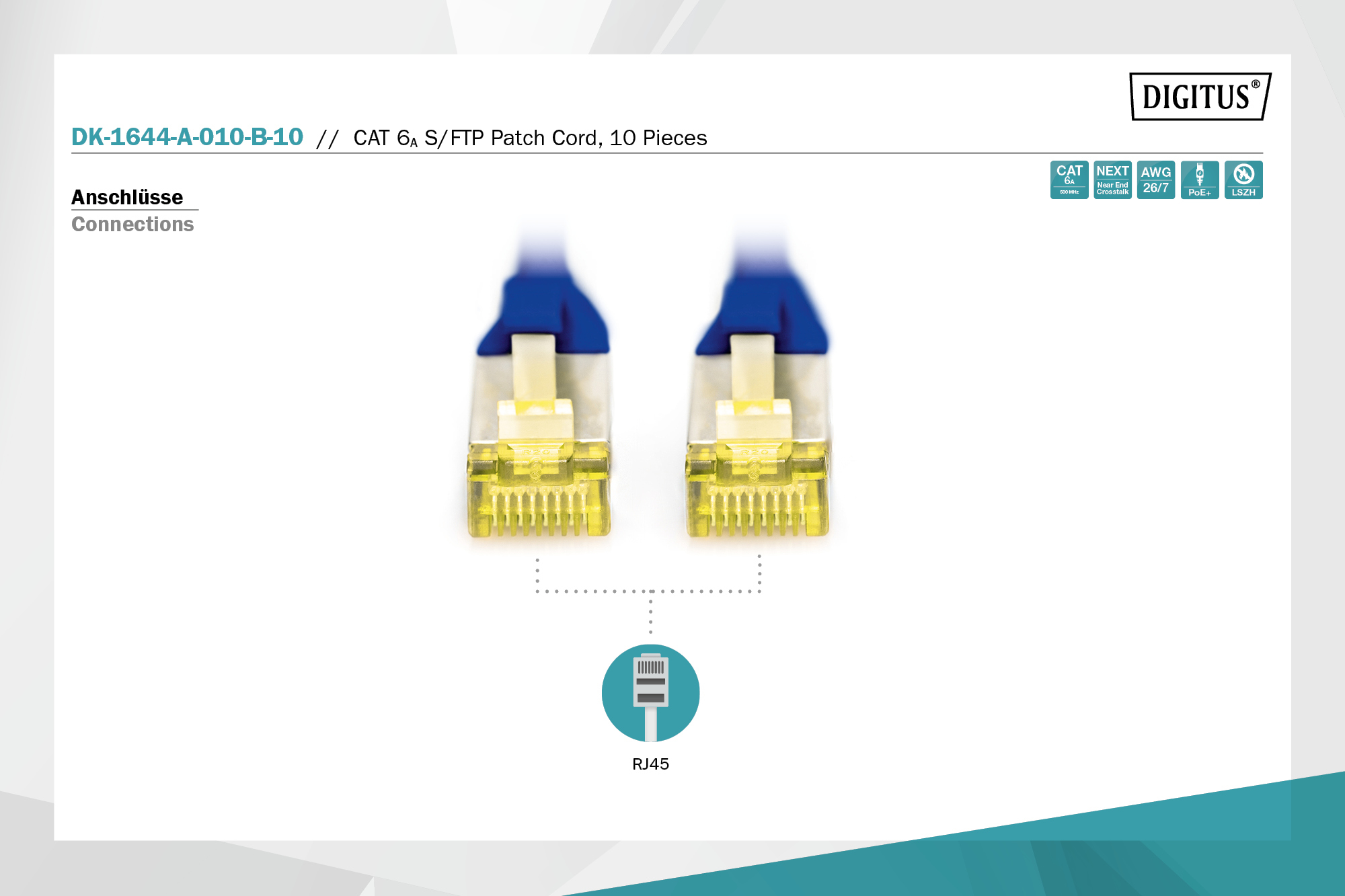 CAT 6A S/FTP-patchkabel, 1 m, blauw, 10 stuks - Afbeelding 2