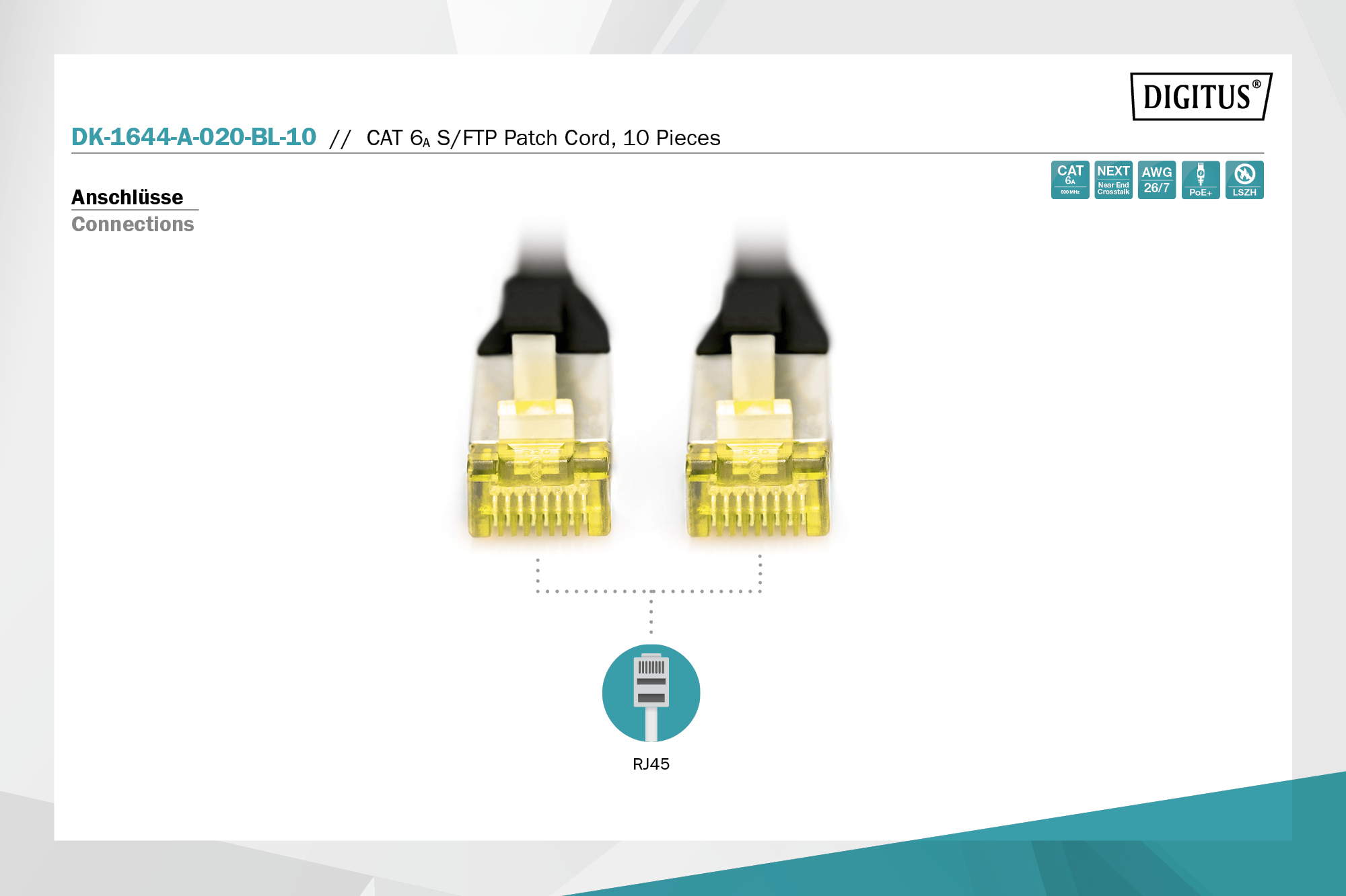 CAT 6A S/FTP-patchkabel, 2 m, zwart, 10 stuks - Afbeelding 2