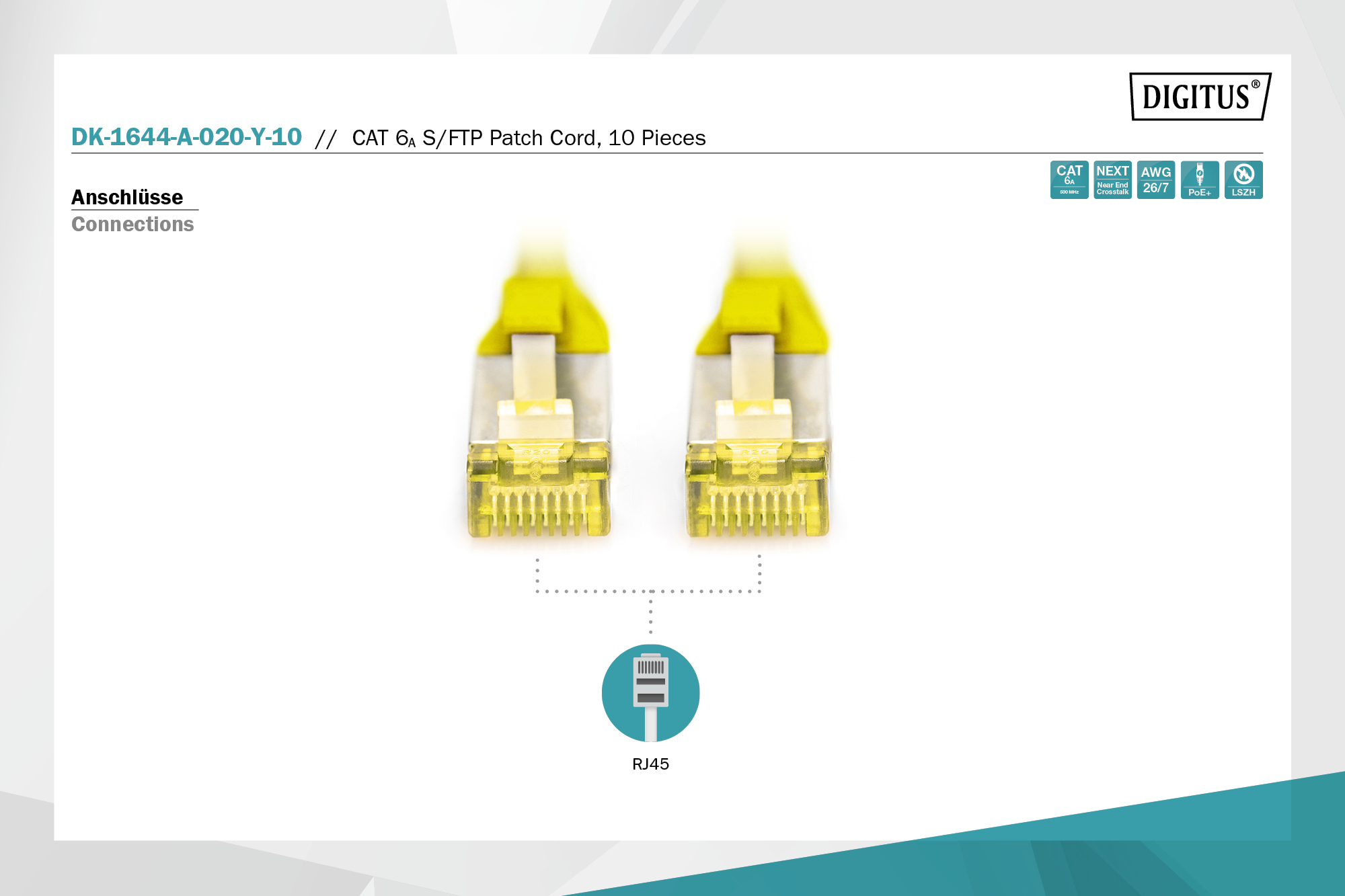 CAT 6A S/FTP-patchkabel, 2 m, geel, 10 stuks - Afbeelding 3