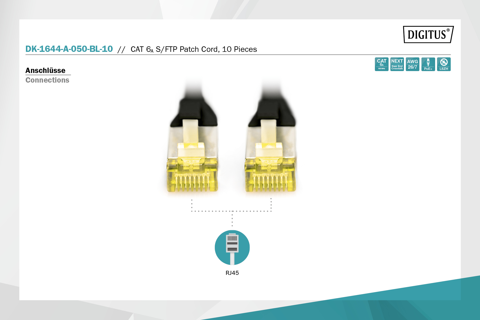 CAT 6A S/FTP-patchkabel, 5 m, zwart, 10 stuks - Afbeelding 2