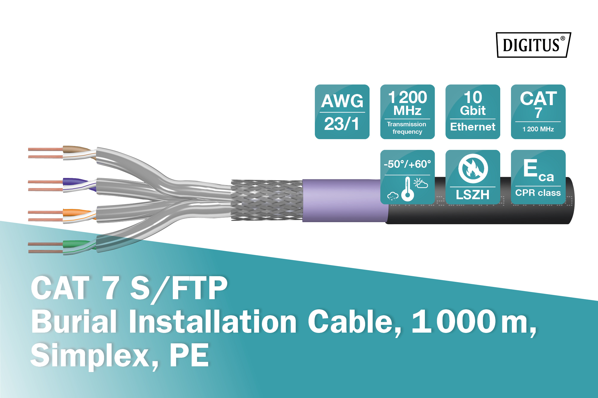 CAT 7 S/FTP datakabel - ondergrondse installatiekabel, 1000 m, simplex, PE - Afbeelding 3