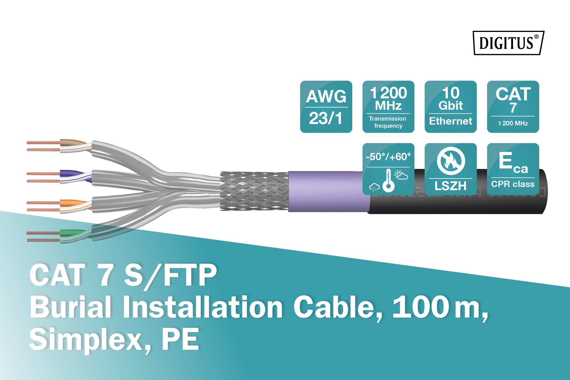 CAT 7 S/FTP datakabel - ondergrondse installatiekabel, 100 m, simplex, PE - Afbeelding 3