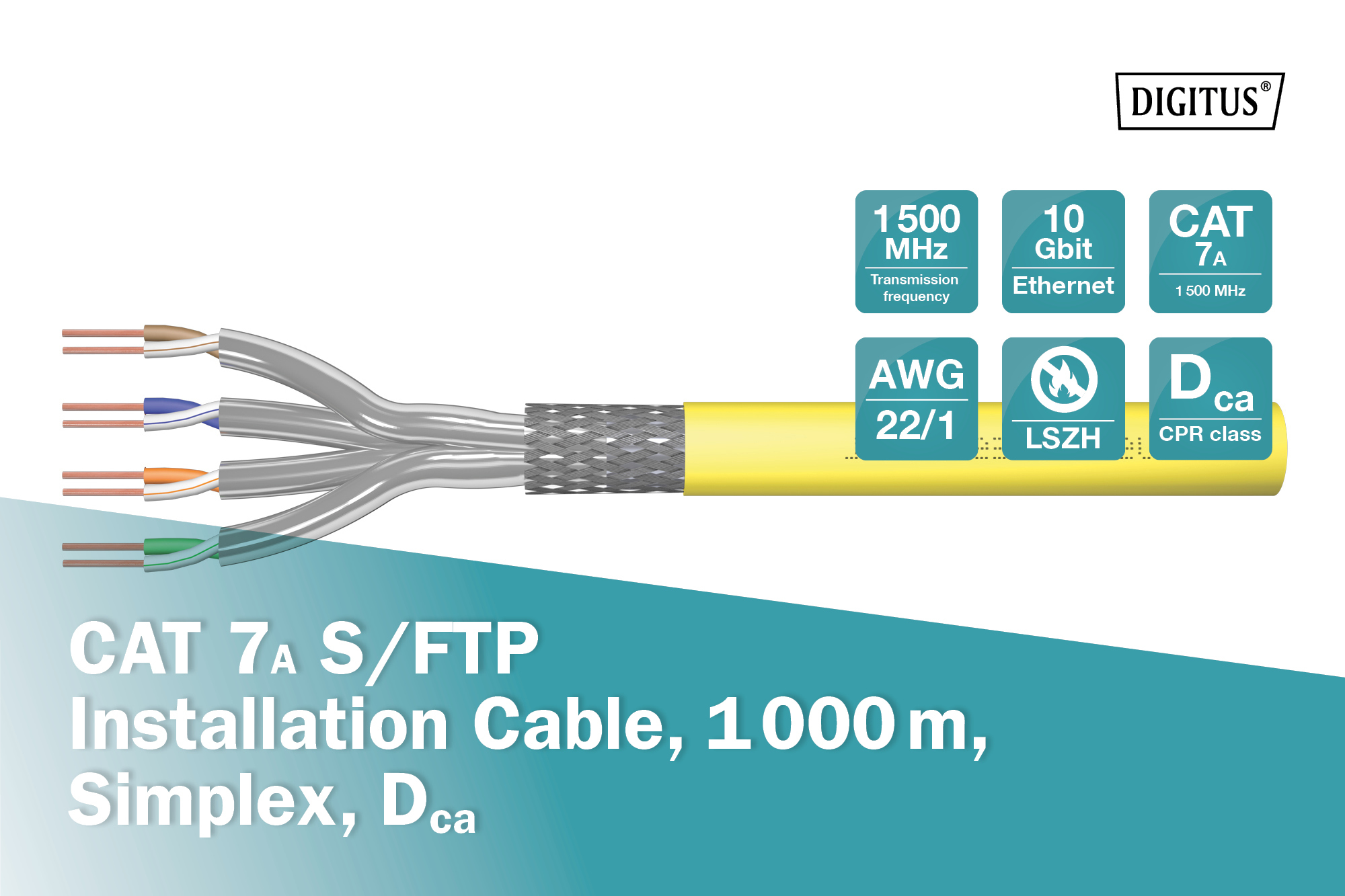 CAT 7A S/FTP datakabel - installatiekabel, 1000 m, simplex, Dca-s1a d1 a1, GHMT PVP gecertificeerd - Afbeelding 4