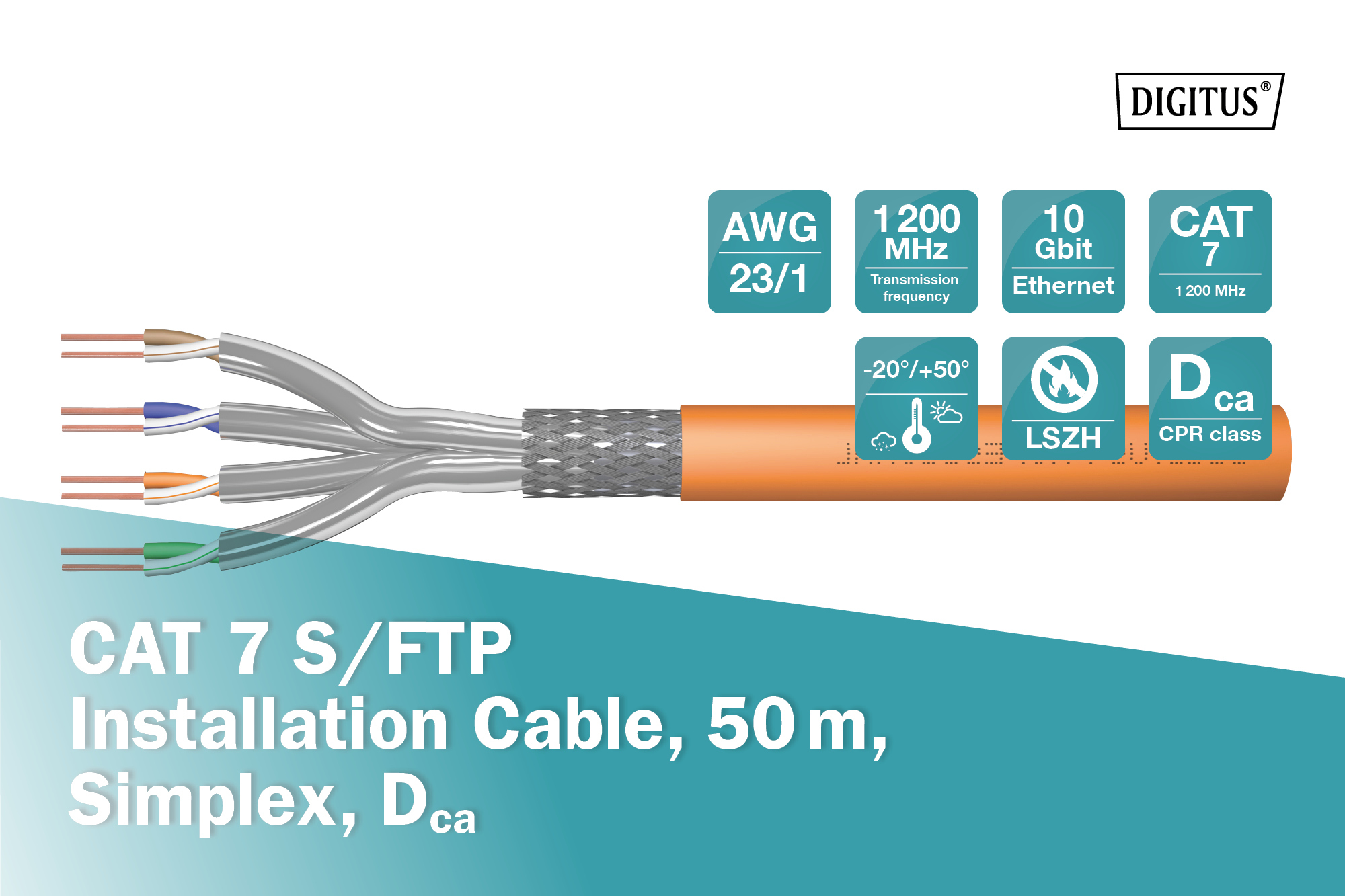 CAT 7 S/FTP datakabel - installatiekabel, 50 m, simplex, Dca-s2, d1, a1 - Afbeelding 6