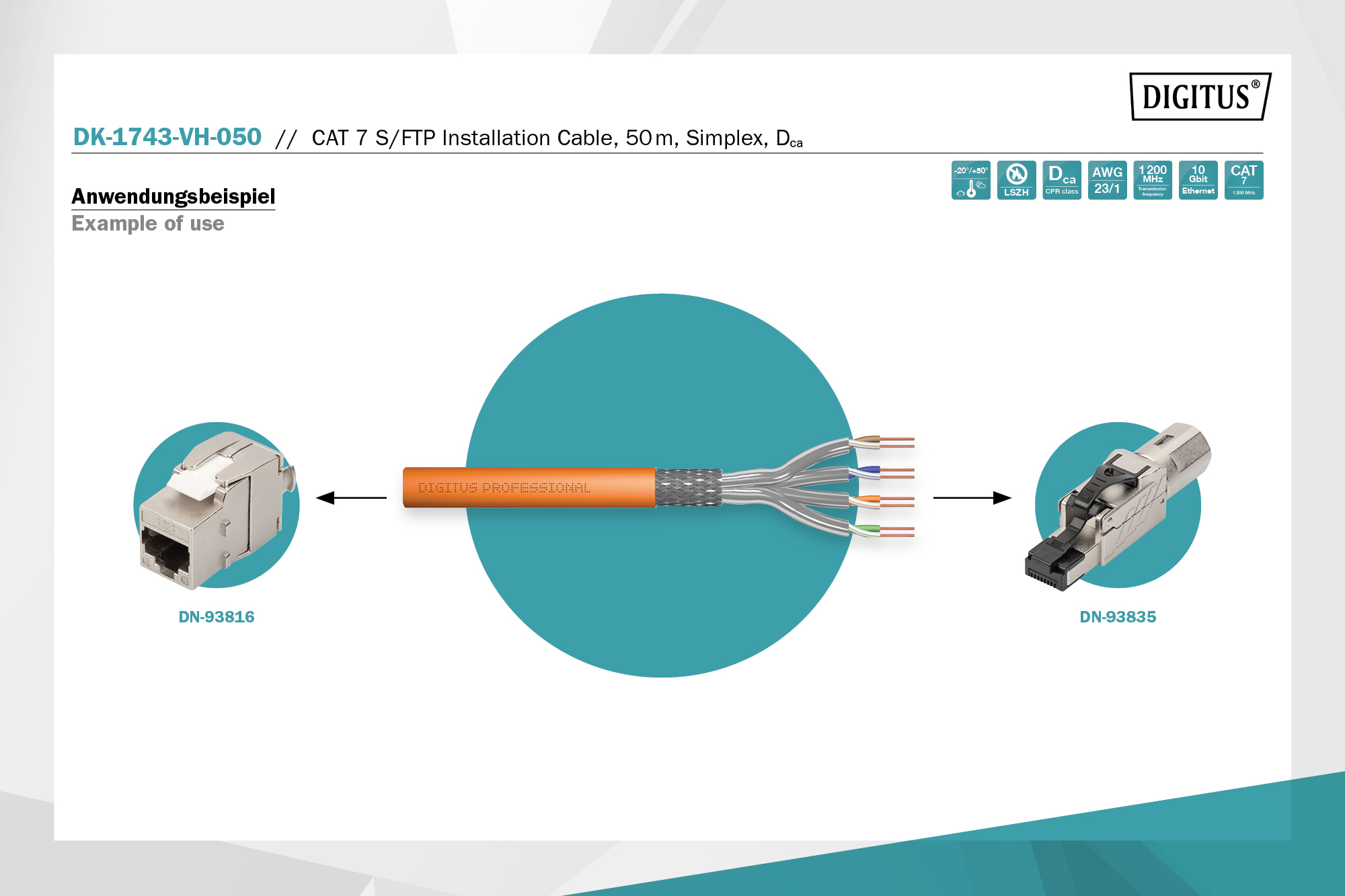 CAT 7 S/FTP datakabel - installatiekabel, 50 m, simplex, Dca-s2, d1, a1 - Afbeelding 7