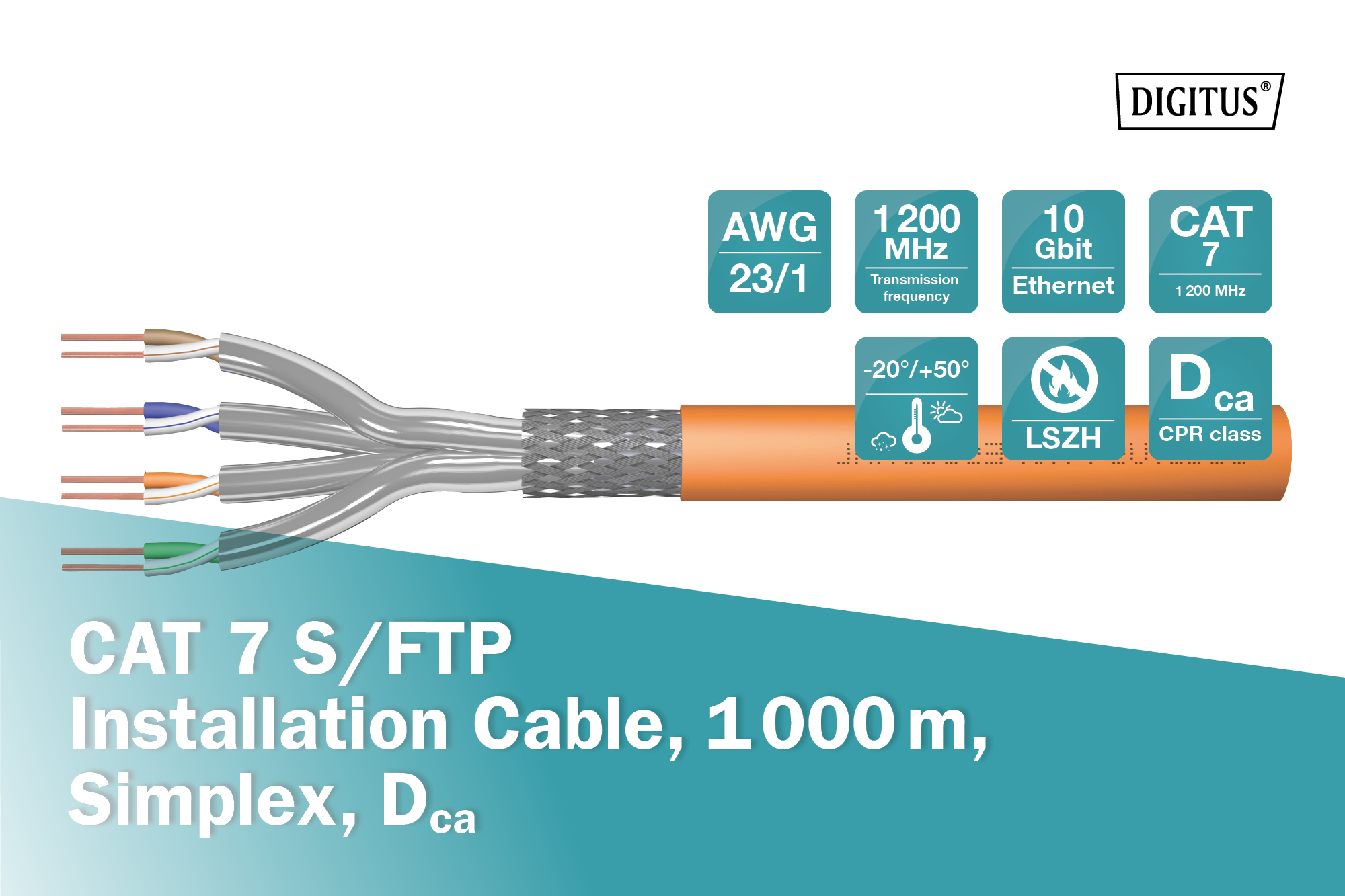 CAT 7 S/FTP datakabel - installatiekabel, 1000 m, simplex, Dca-s2, d1, a1 - Afbeelding 5
