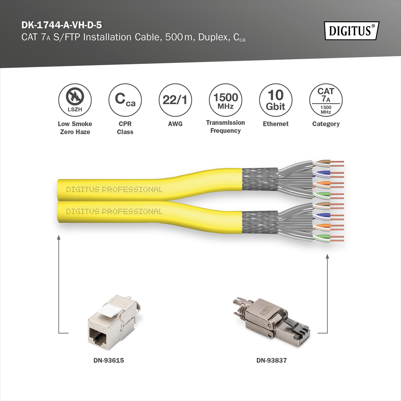 CAT 7A S/FTP, datakabel - installatiekabel, 500 m, duplex, Cca, GHMT PVP gecertificeerd - Afbeelding 2