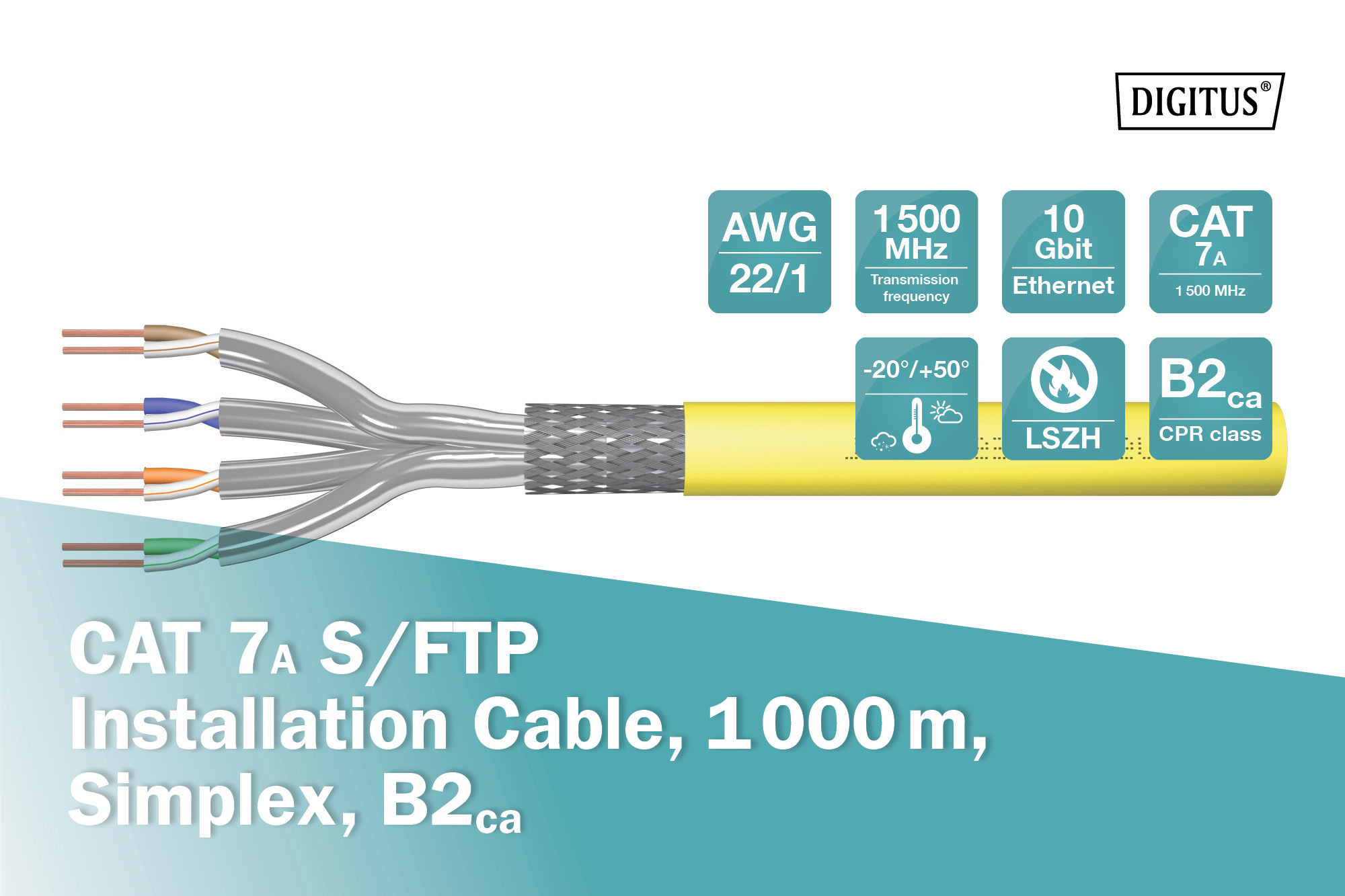 CAT 7A S/FTP datakabel - installatiekabel, 1000 meter, simplex, B2ca, GHMT PVP gecertificeerd - Afbeelding 4
