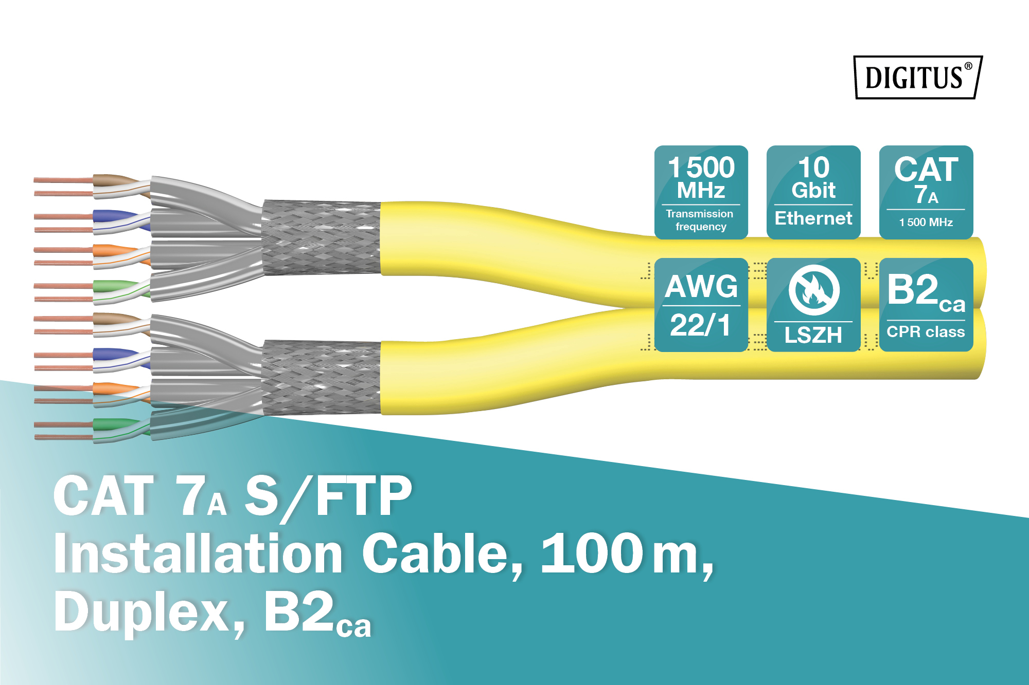CAT 7A S/FTP datakabel - installatiekabel, 500 meter, duplex, B2ca, GHMT PVP gecertificeerd - Afbeelding 2