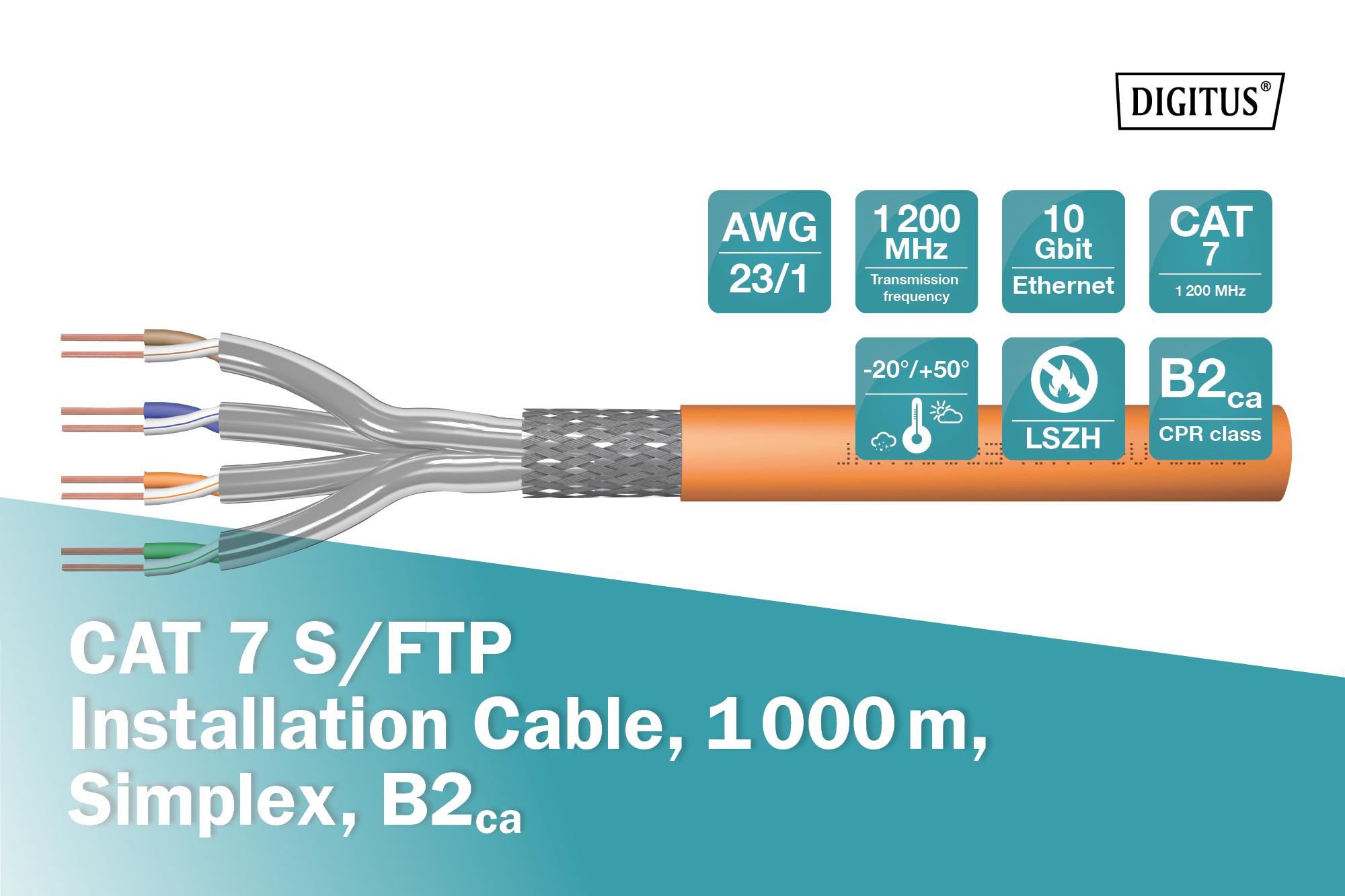 CAT 7 S/FTP datakabel - installatiekabel, 1000 m, simplex, B2ca - Afbeelding 5