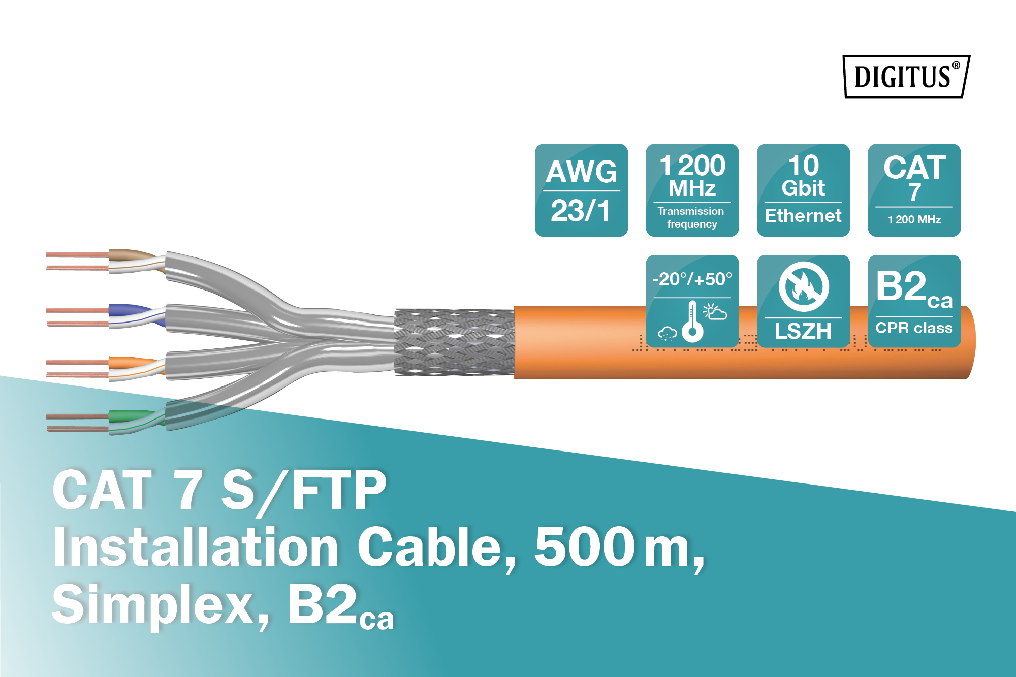 CAT 7 S/FTP-datakabel - installatiekabel, 500 m, simplex, B2ca - Afbeelding 5