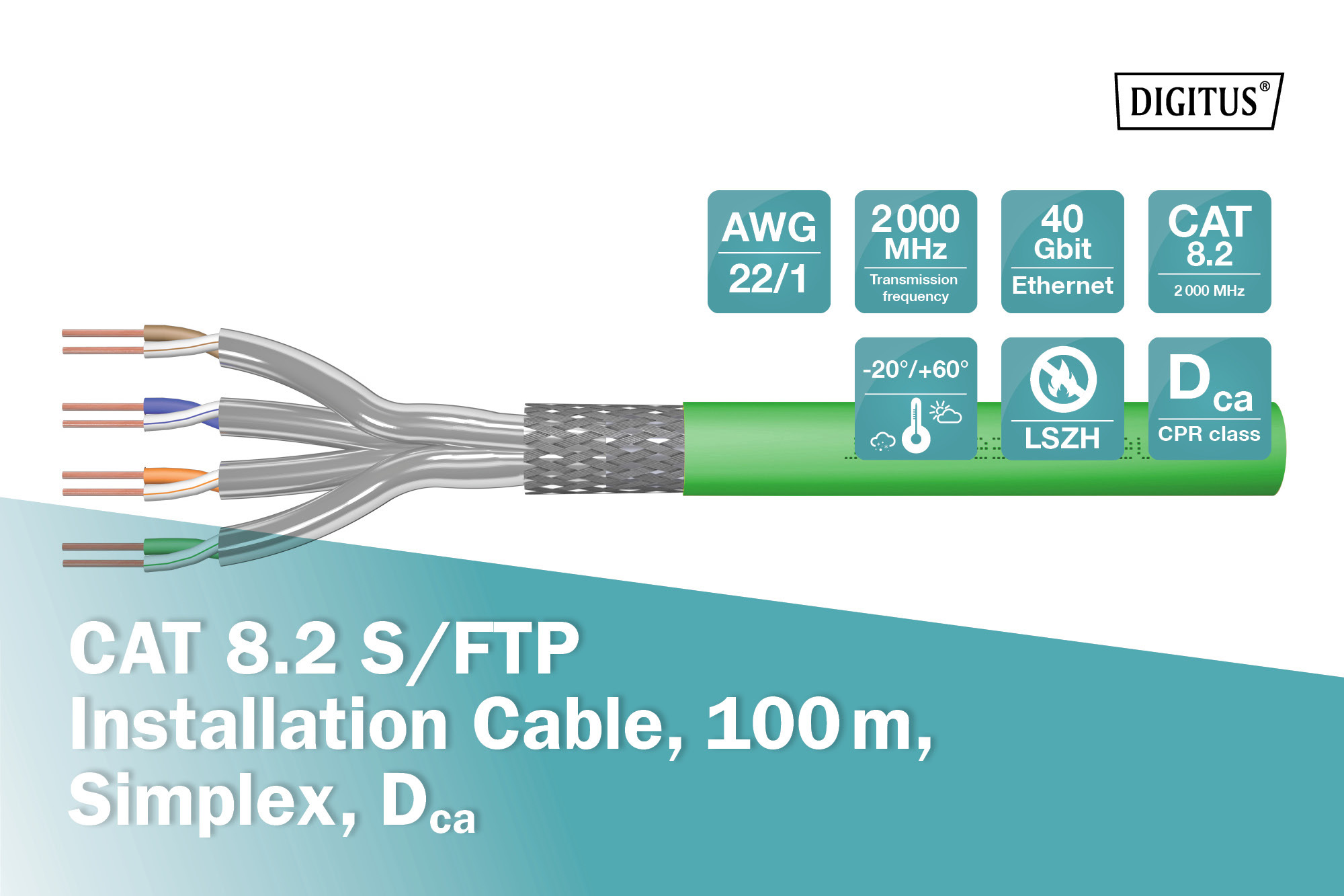 CAT 8.2 S/FTP-datakabel - installatiekabel, 100 m, simplex, Dca - Afbeelding 4