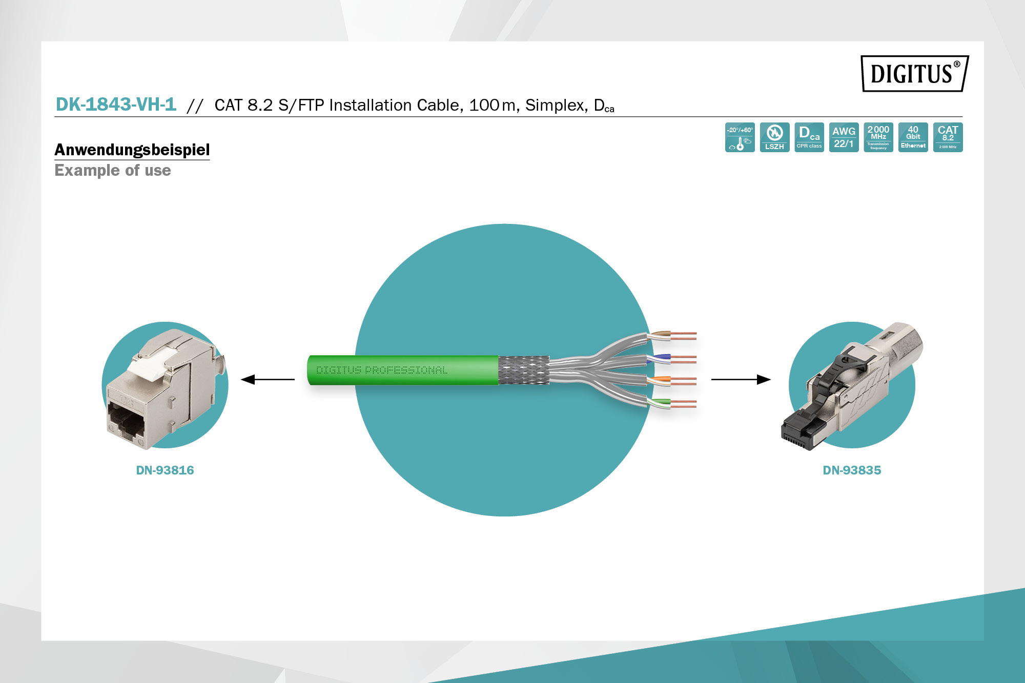 CAT 8.2 S/FTP-datakabel - installatiekabel, 100 m, simplex, Dca - Afbeelding 5