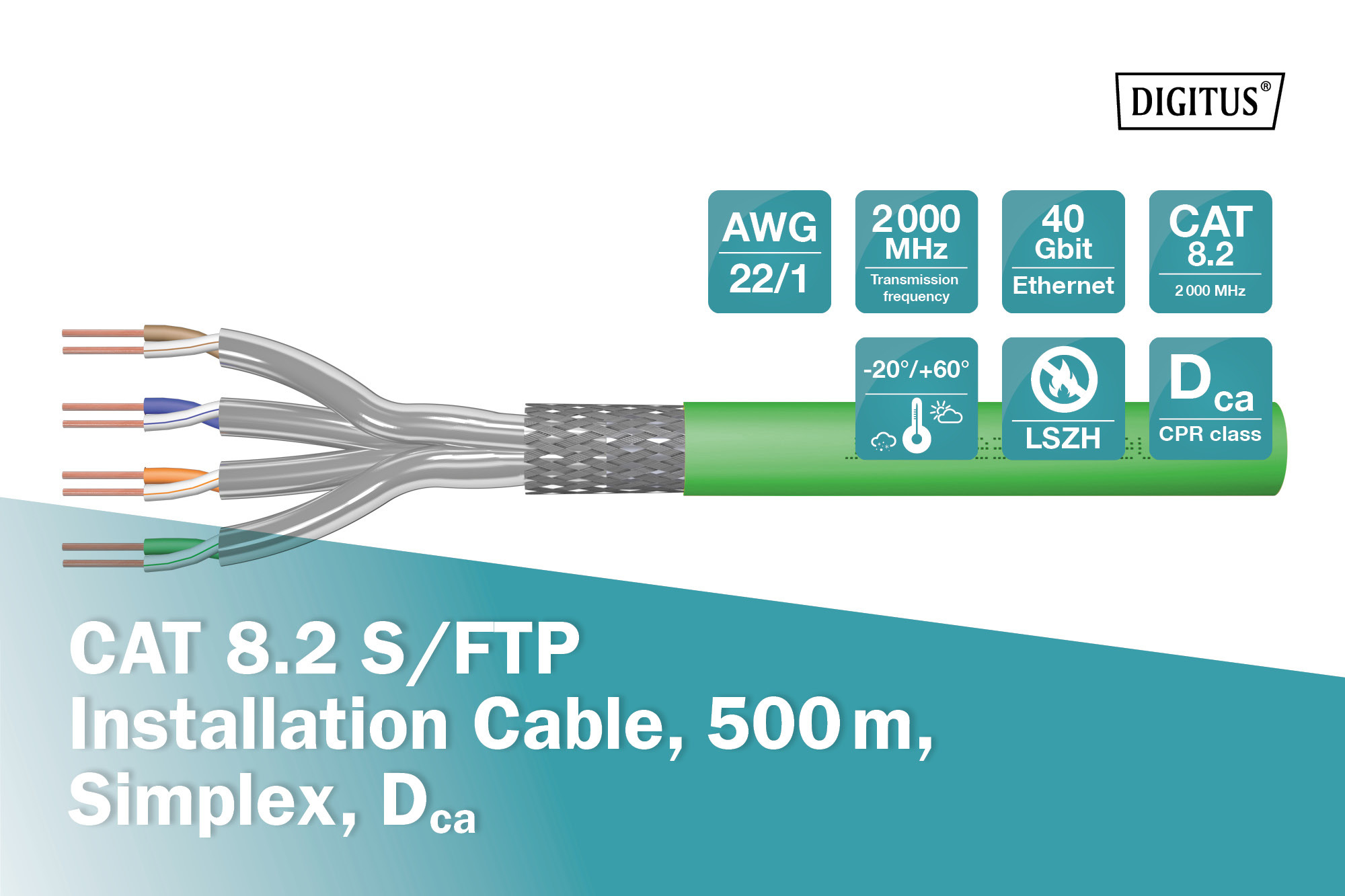 CAT 8.2 S/FTP-datakabel - installatiekabel, 500 m, simplex, Dca-s2,d1,a1 - Afbeelding 4