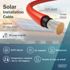 Installatie van zonne-energiekabel 50 m, 6 mm², rood, PV-kabel 1500 V DC, UV-bestendig en weerbestendig - Afbeelding 3