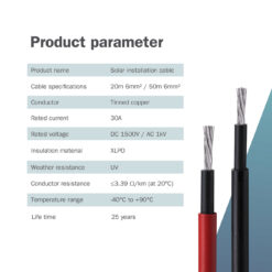 Installatie van zonne-energiekabel 50 m, 6 mm², rood, PV-kabel 1500 V DC, UV-bestendig en weerbestendig - Afbeelding 4