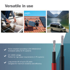 Installatie van zonne-energiekabel 50 m, 6 mm², rood, PV-kabel 1500 V DC, UV-bestendig en weerbestendig - Afbeelding 5