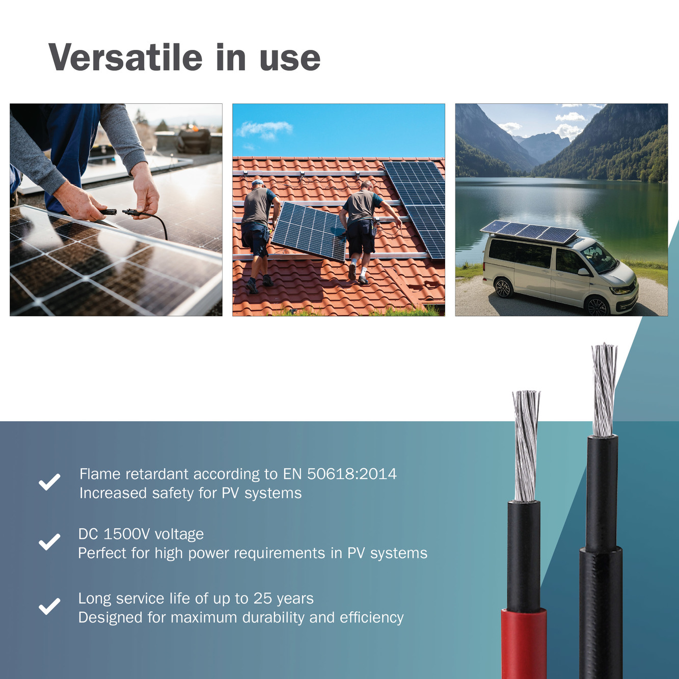 Installatie van zonne-energiekabel 50 m, 6 mm², rood, PV-kabel 1500 V DC, UV-bestendig en weerbestendig - Afbeelding 5