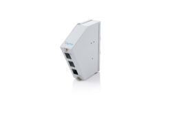 Glasvezel top-hat rail lasverdeler, gehoekt, 6 SC DX/LC Quad, grijs