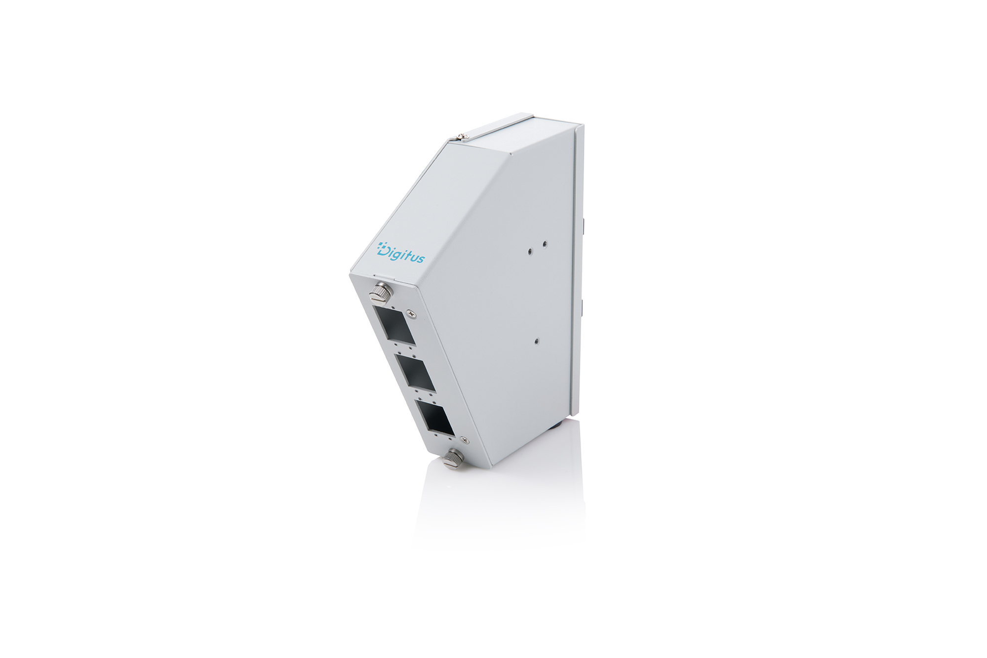 Glasvezel top-hat rail lasverdeler, gehoekt, 6 SC DX/LC Quad, grijs