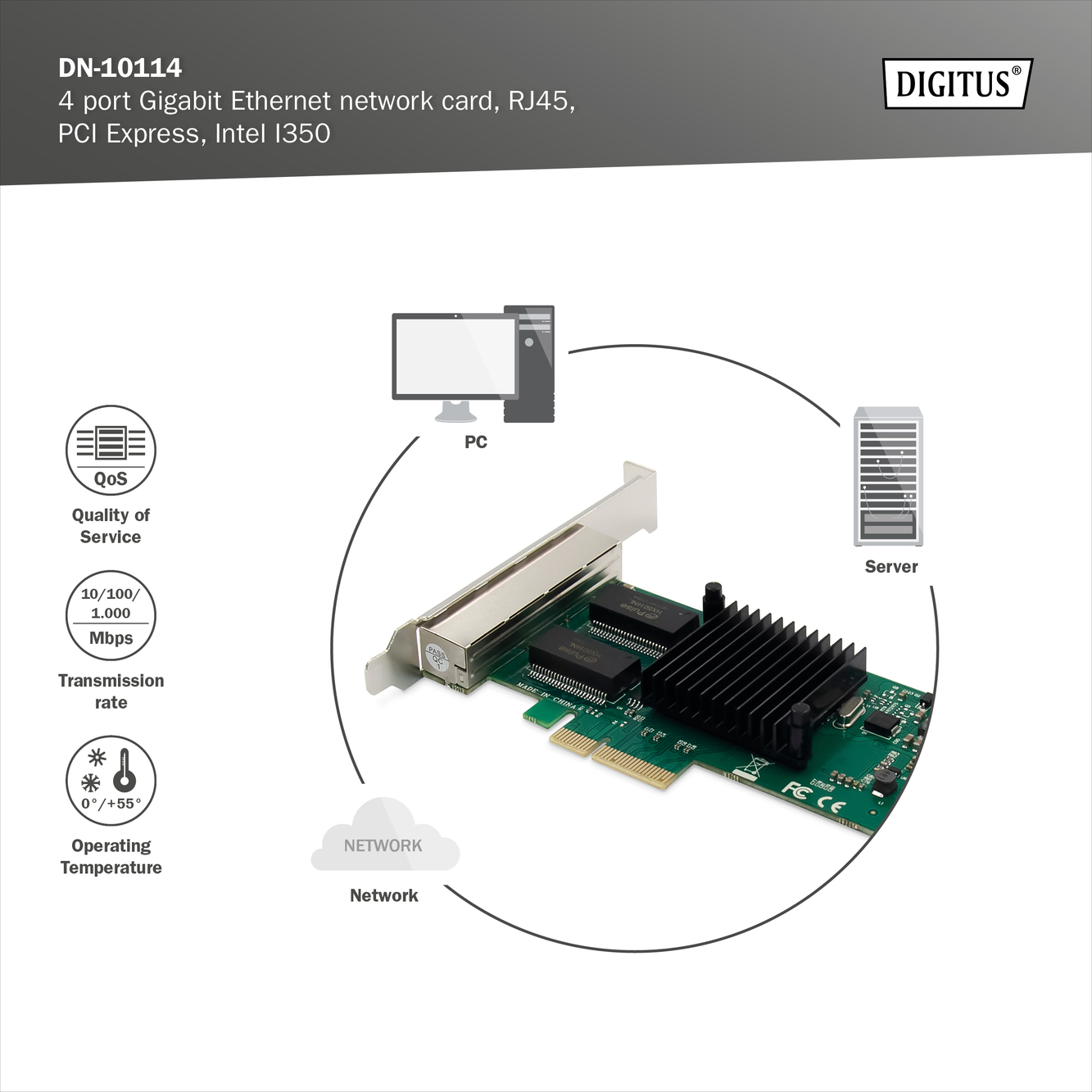 4-poorts Gigabit Ethernet Netwerkkaart, RJ45, PCI Express, Intel I350 - Afbeelding 6