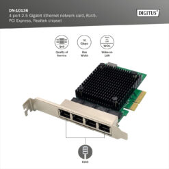 4-poorts 2,5 Gigabit Ethernet-netwerkkaart, RJ45, PCI Express, Realtek chipset - Afbeelding 6