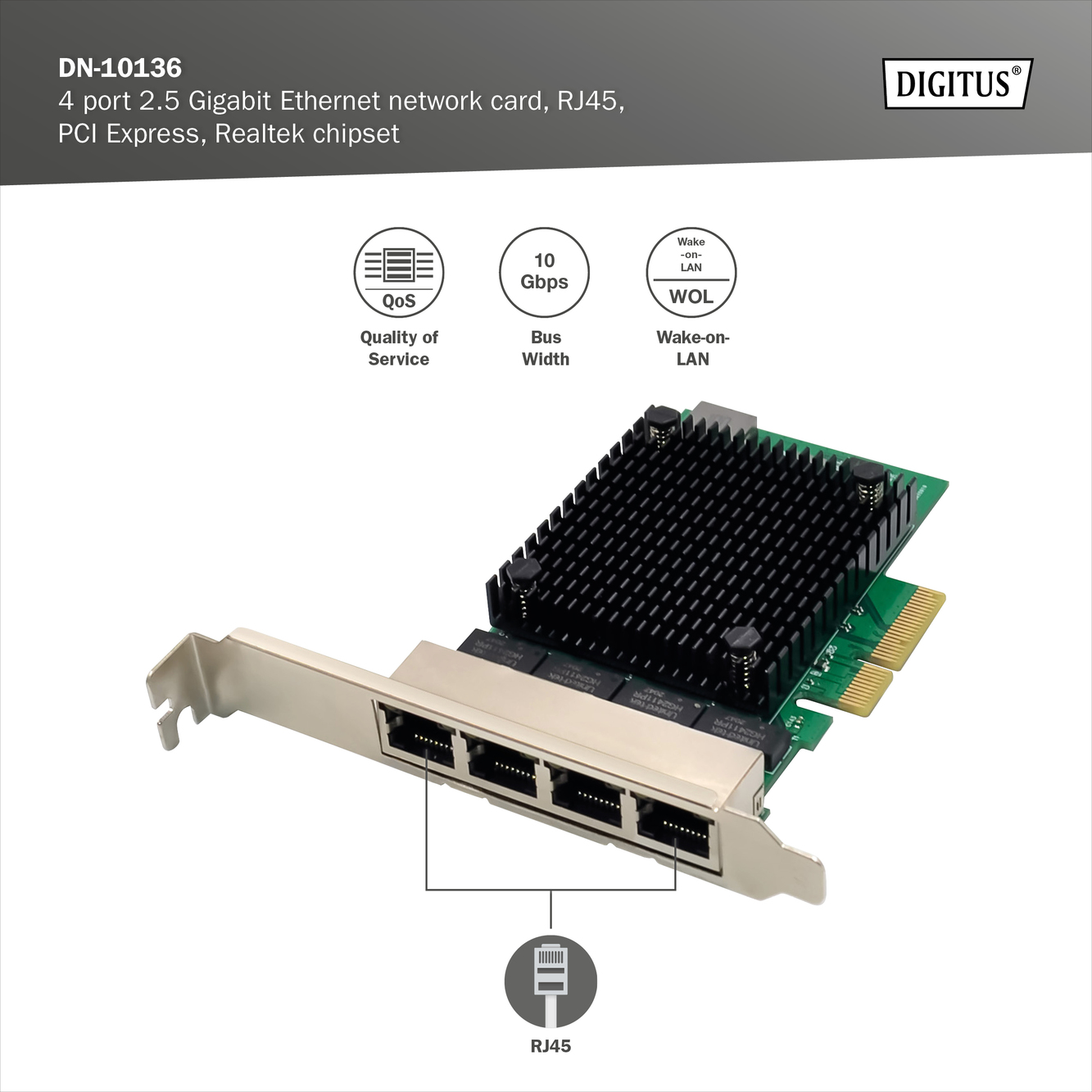 4-poorts 2,5 Gigabit Ethernet-netwerkkaart, RJ45, PCI Express, Realtek chipset - Afbeelding 6