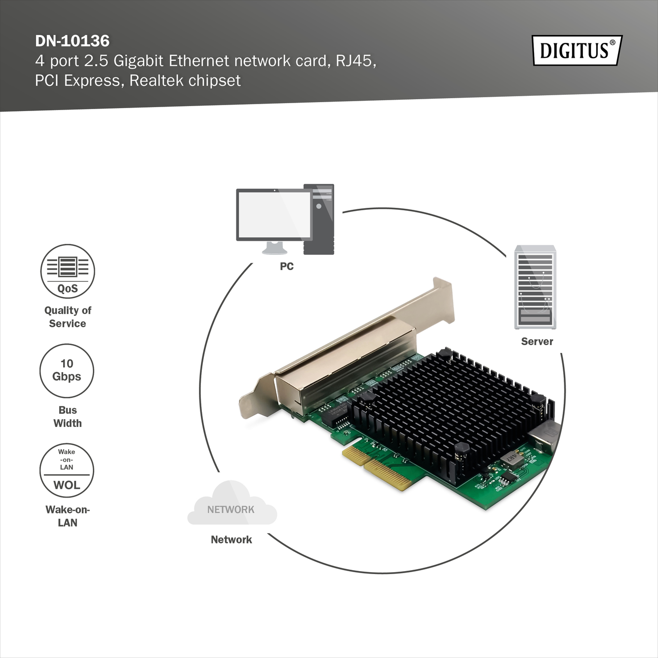 4-poorts 2,5 Gigabit Ethernet-netwerkkaart, RJ45, PCI Express, Realtek chipset - Afbeelding 5