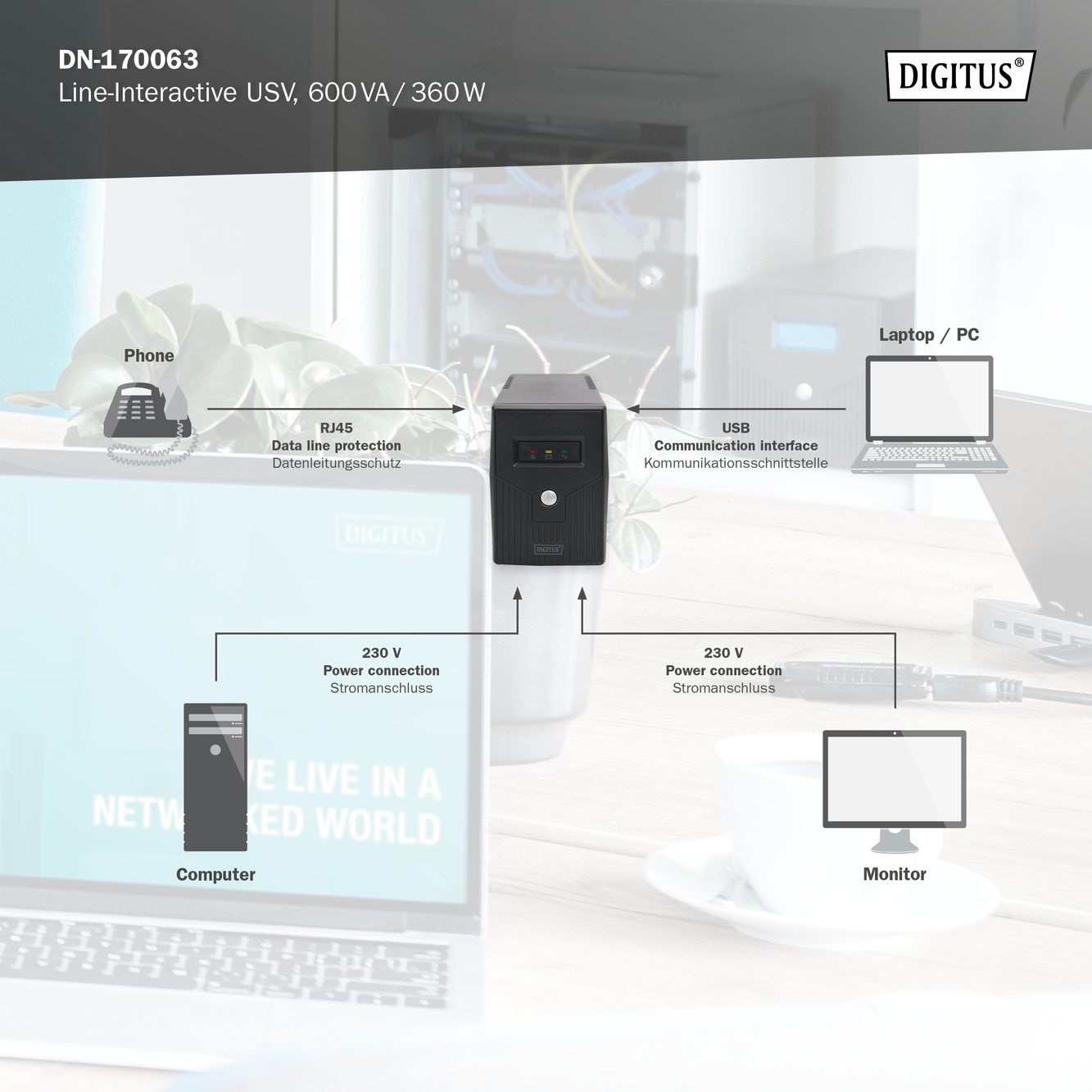 Lijninteractieve UPS, 600 VA/360 W - Afbeelding 5