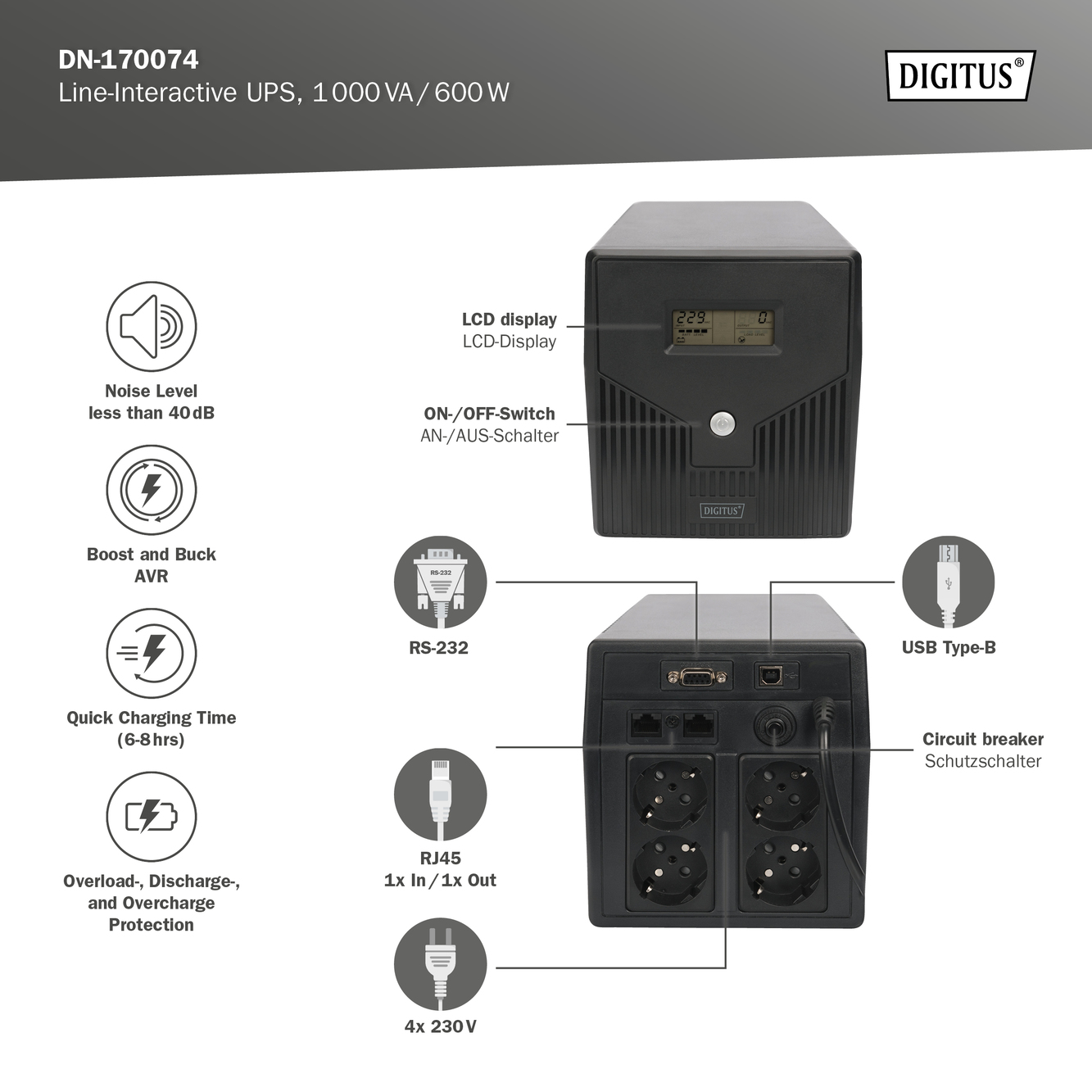 Lijninteractieve UPS, 1000 VA/600 W - Afbeelding 6