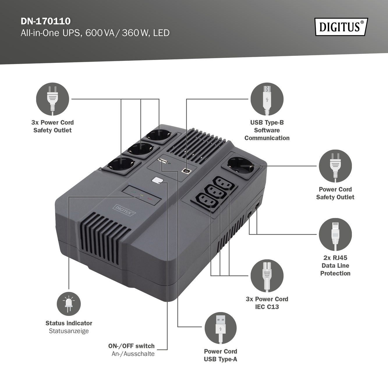 Alles-in-één UPS, 600VA/360W, LED - Afbeelding 8