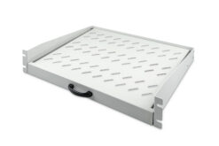 Uittrekbaar legbord voor vaste inbouw aan de voorste 483 mm (19“) profielrails