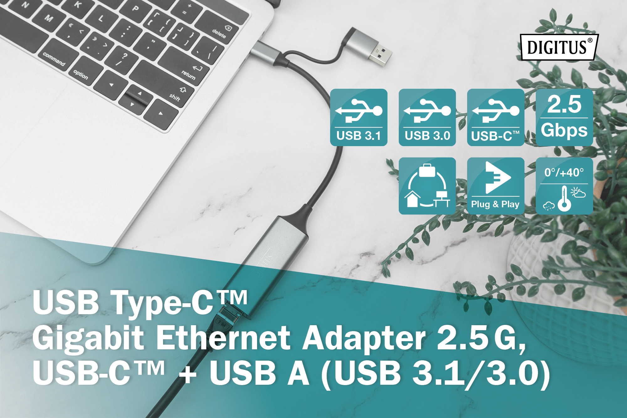 USB type-C™ gigabit ethernet adapter 2.5G, USB-C™ + USB A (USB 3.1/3.0) - Afbeelding 8