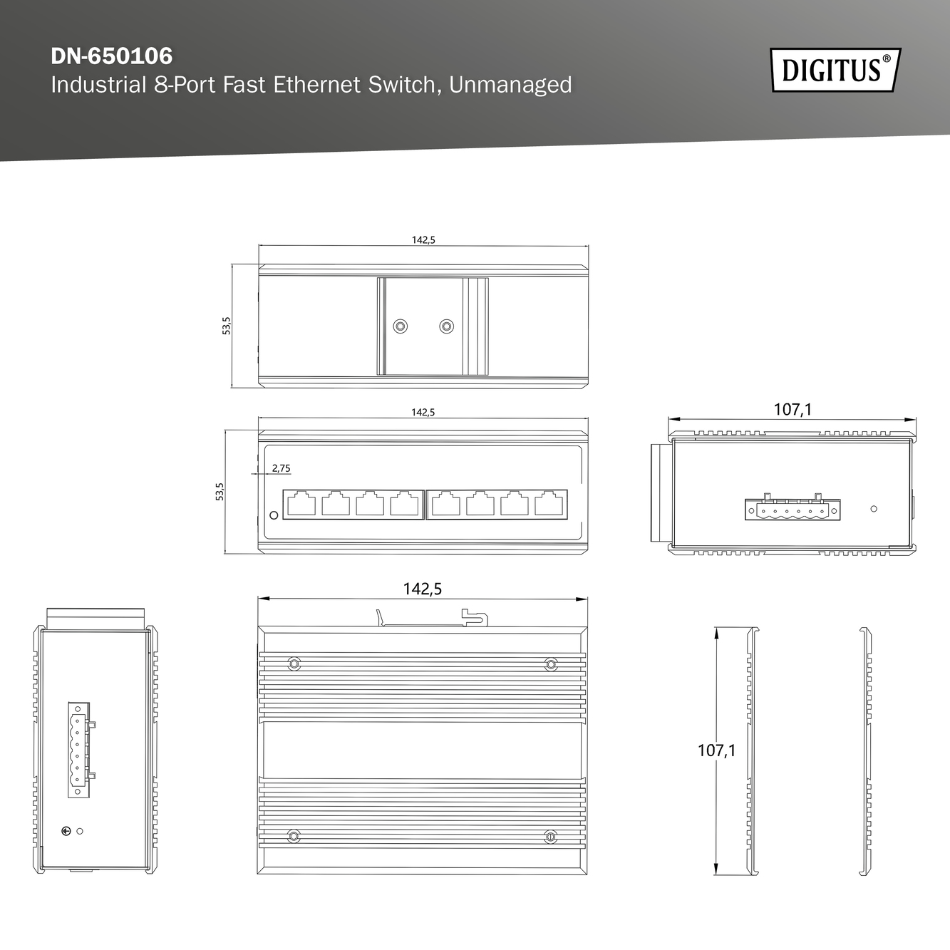 8-poorts Fast Ethernet netwerkswitch, industrieel, onbeheerd, 1 RJ45 uplink - Afbeelding 8