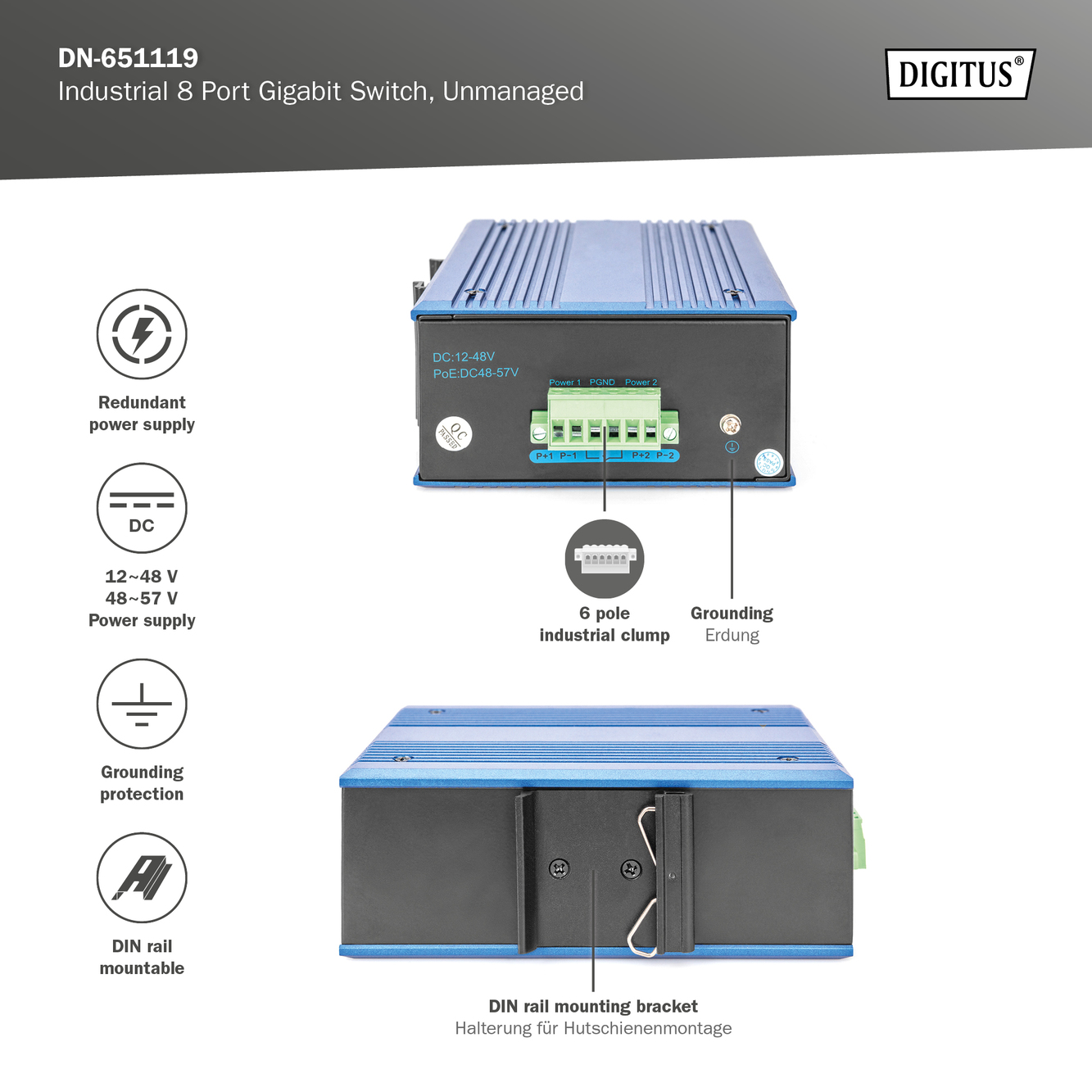 8-poorts Gigabit Ethernet-netwerkschakelaar, industrieel, onbeheerd - Afbeelding 9