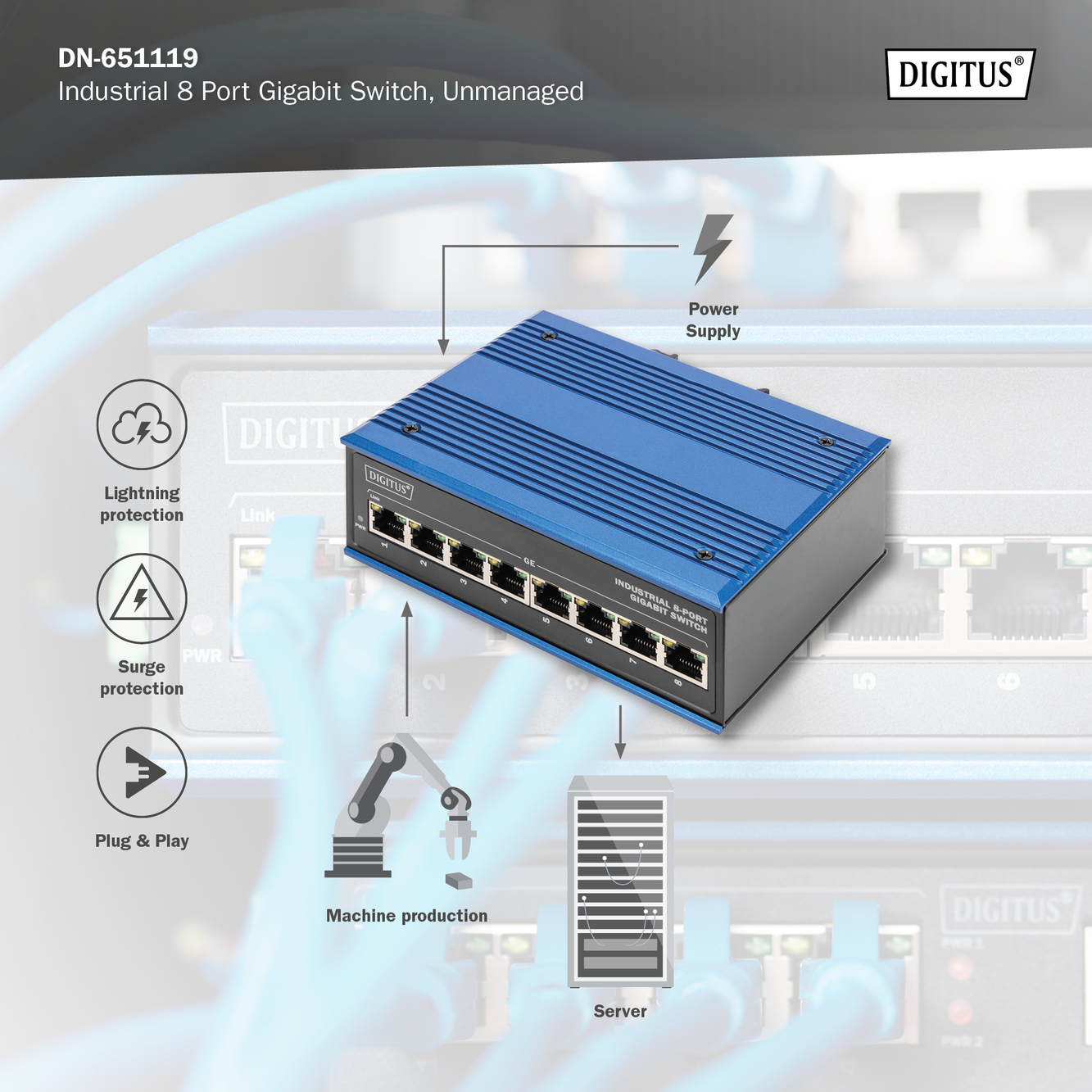 8-poorts Gigabit Ethernet-netwerkschakelaar, industrieel, onbeheerd - Afbeelding 10