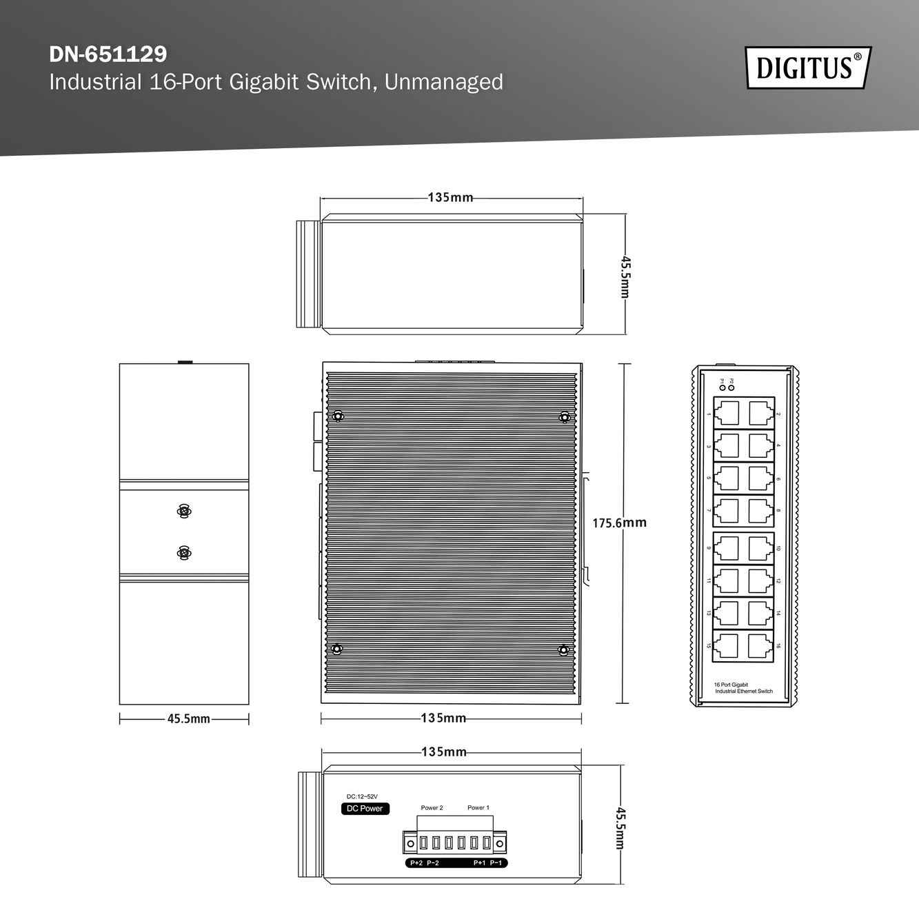 16-poorts Gigabit Ethernet-netwerkschakelaar, industrieel, onbeheerd - Afbeelding 6
