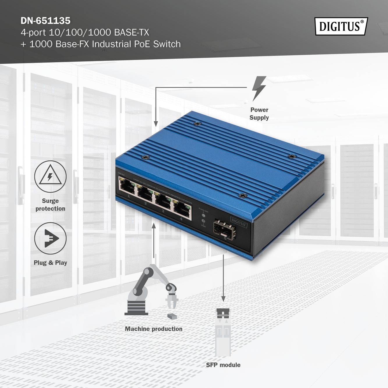 4-poorts Gigabit Ethernet-netwerk PoE-switch, industrieel, onbeheerd, 1 SFP uplink - Afbeelding 8