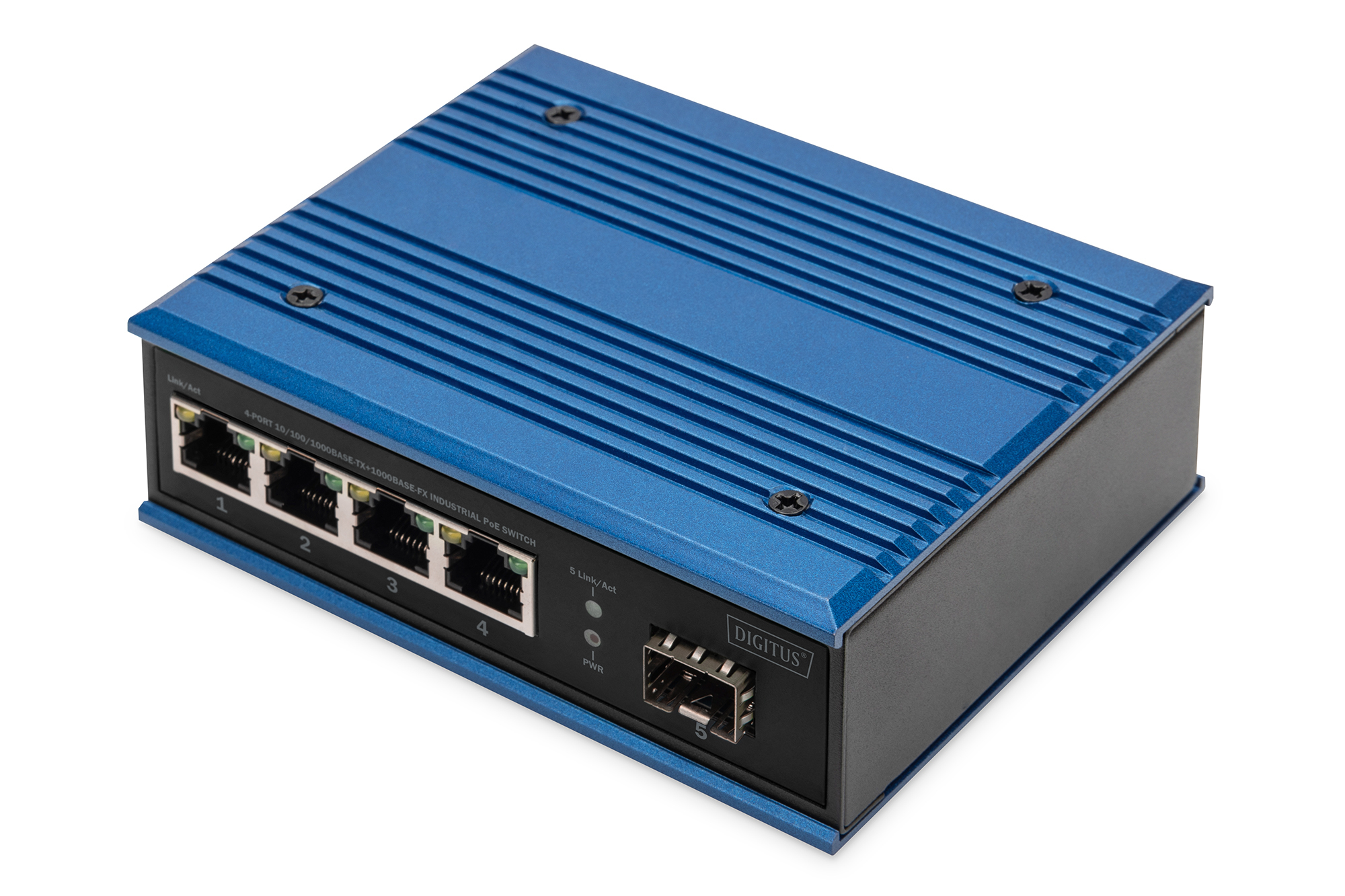 4-poorts Gigabit Ethernet-netwerk PoE-switch, industrieel, onbeheerd, 1 SFP uplink
