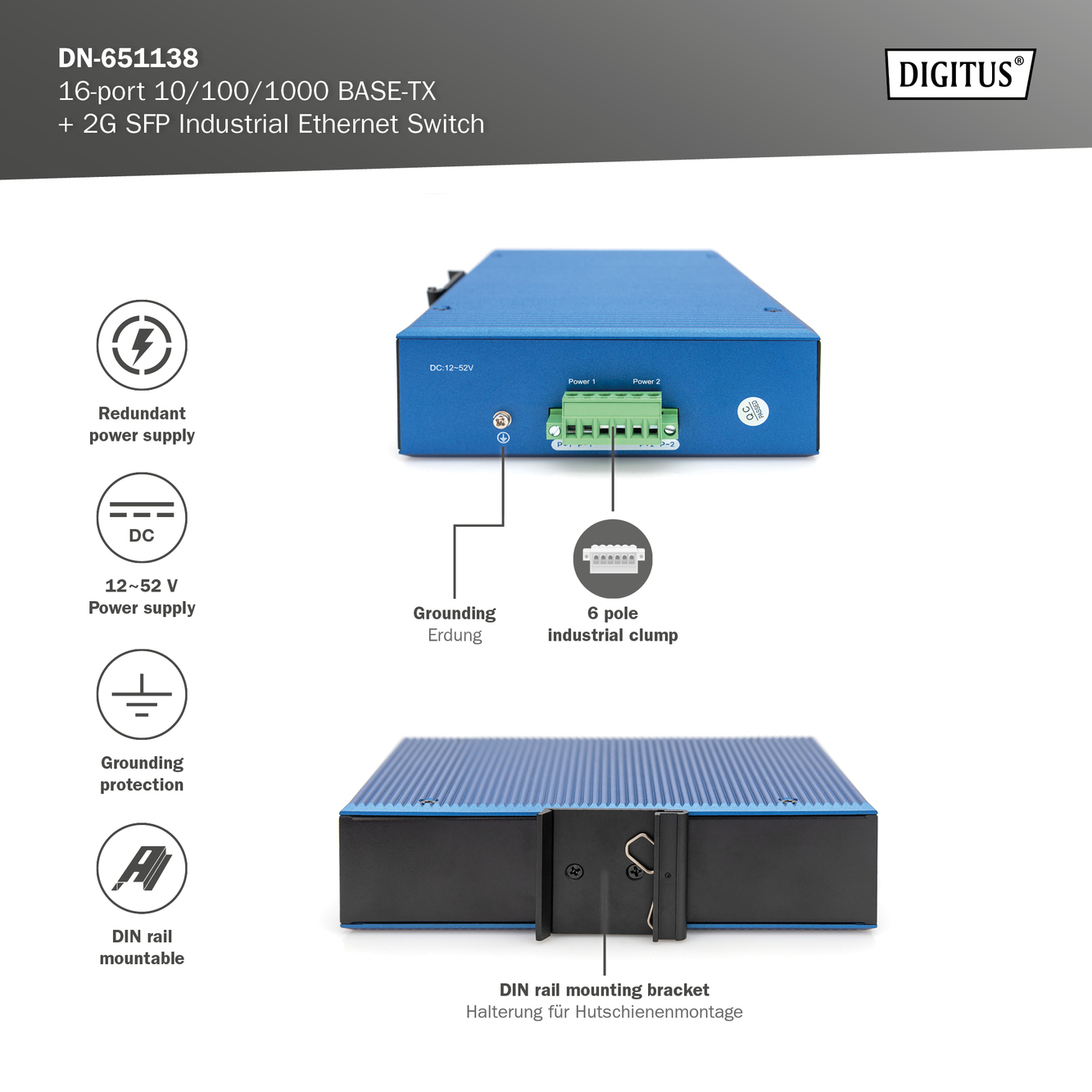 16-poorts Gigabit Ethernet-netwerkschakelaar, industrieel, onbeheerd, 2 SFP uplink - Afbeelding 7