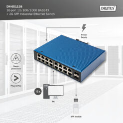16-poorts Gigabit Ethernet-netwerkschakelaar, industrieel, onbeheerd, 2 SFP uplink - Afbeelding 8