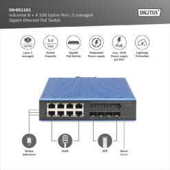 Industriële 8 + 4 10G uplink poort L3 beheerde Gigabit Ethernet PoE switch - Afbeelding 6