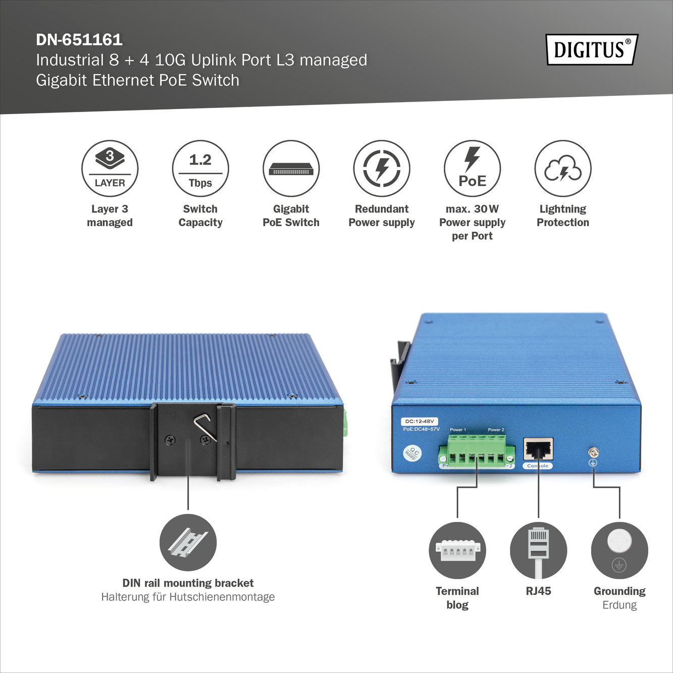 Industriële 8 + 4 10G uplink poort L3 beheerde Gigabit Ethernet PoE switch - Afbeelding 7