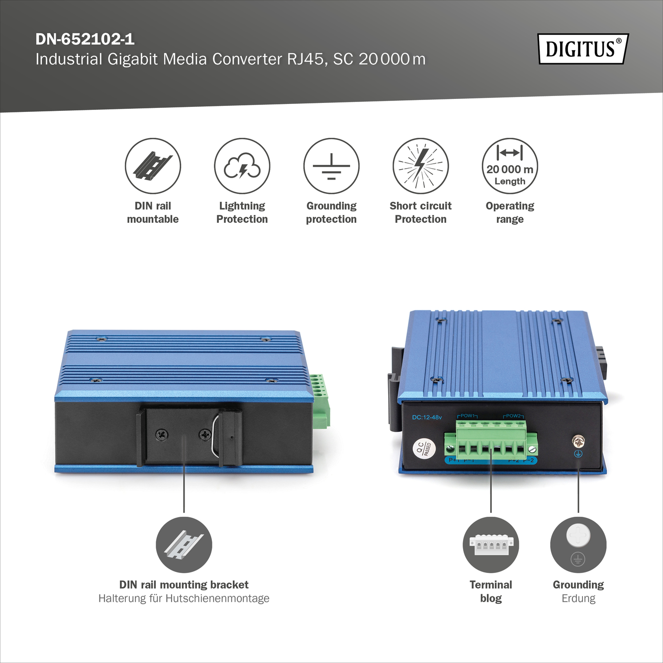 DIGITUS industriële gigabit-mediaconverter RJ45, SC 20 km - Afbeelding 6