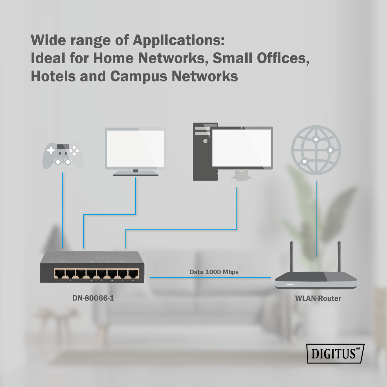 8-poorts Gigabit-switch, desktop, onbeheerd, metalen behuizing - Afbeelding 5