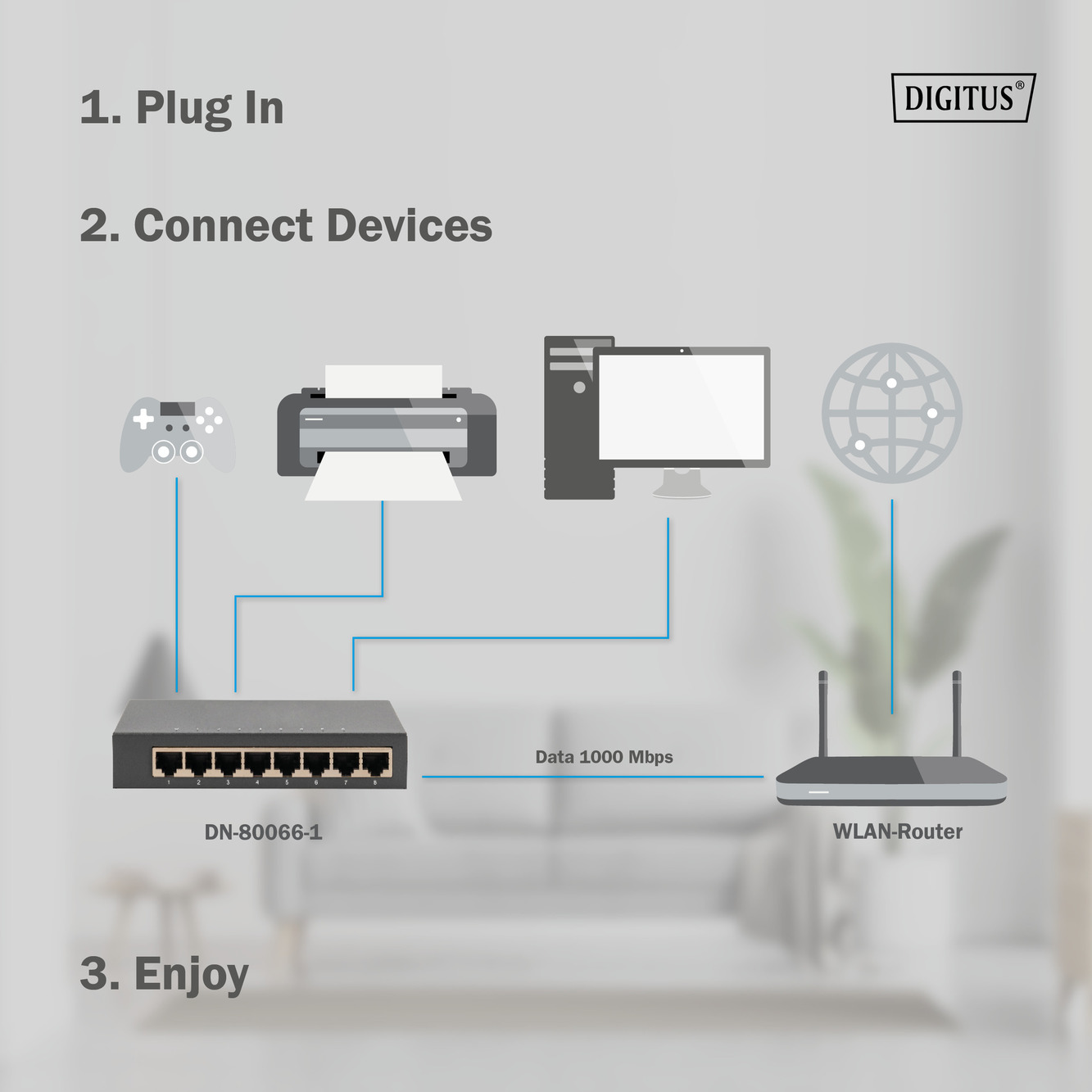 8-poorts Gigabit-switch, desktop, onbeheerd, metalen behuizing - Afbeelding 6